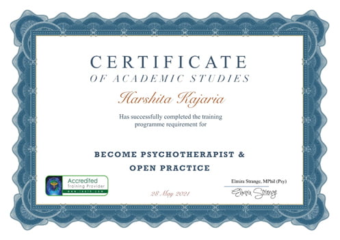 Psychotherapy Practice Certification by Dr. Elmira Strange, Accredited by International Association of Therapists (IAOTH)